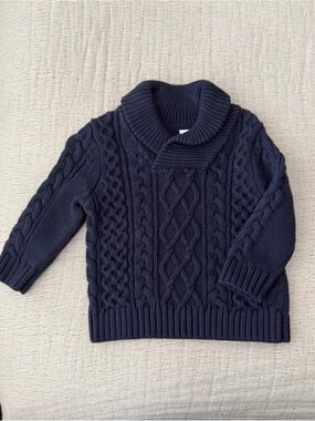 GAP Navy Blue 6-12 month Cable Knit Shawl Collar Sweater - Kids